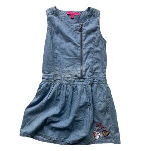 Betsey Johnson Blue Jean Chambray Embroidered Girls Dress Unicorn Heart Size: 12